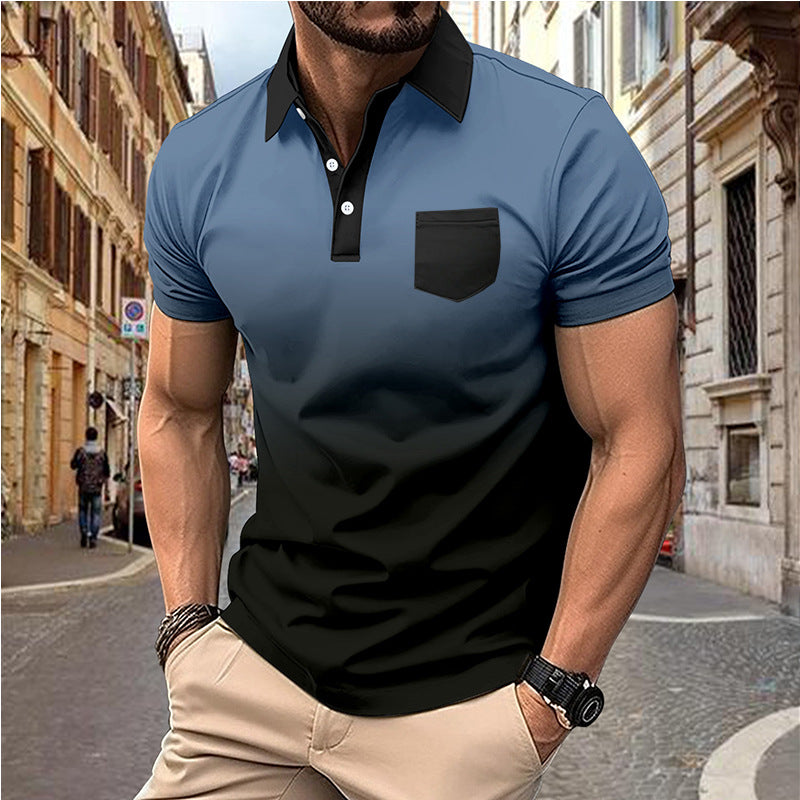 Herren Poloshirt mit kreativem Farbverlauf und praktischer Brusttasche Echoarchiv