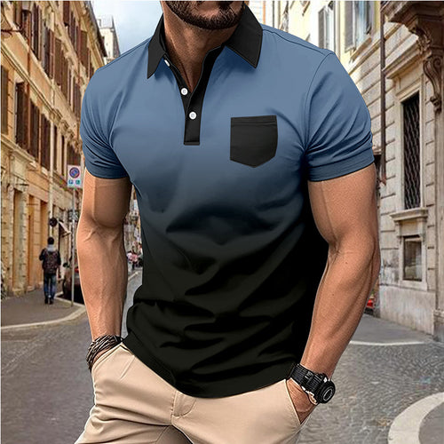Herren Poloshirt mit kreativem Farbverlauf und praktischer Brusttasche Echoarchiv
