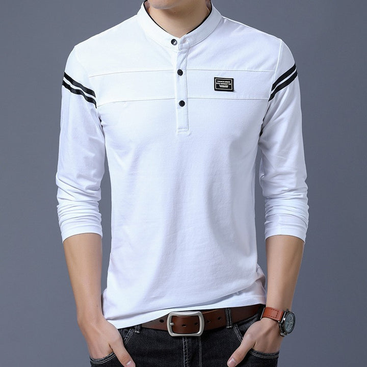 Herren Slim-Fit Langarm-Henley mit Stehkragen und Schulterstreifen Echo Archiv