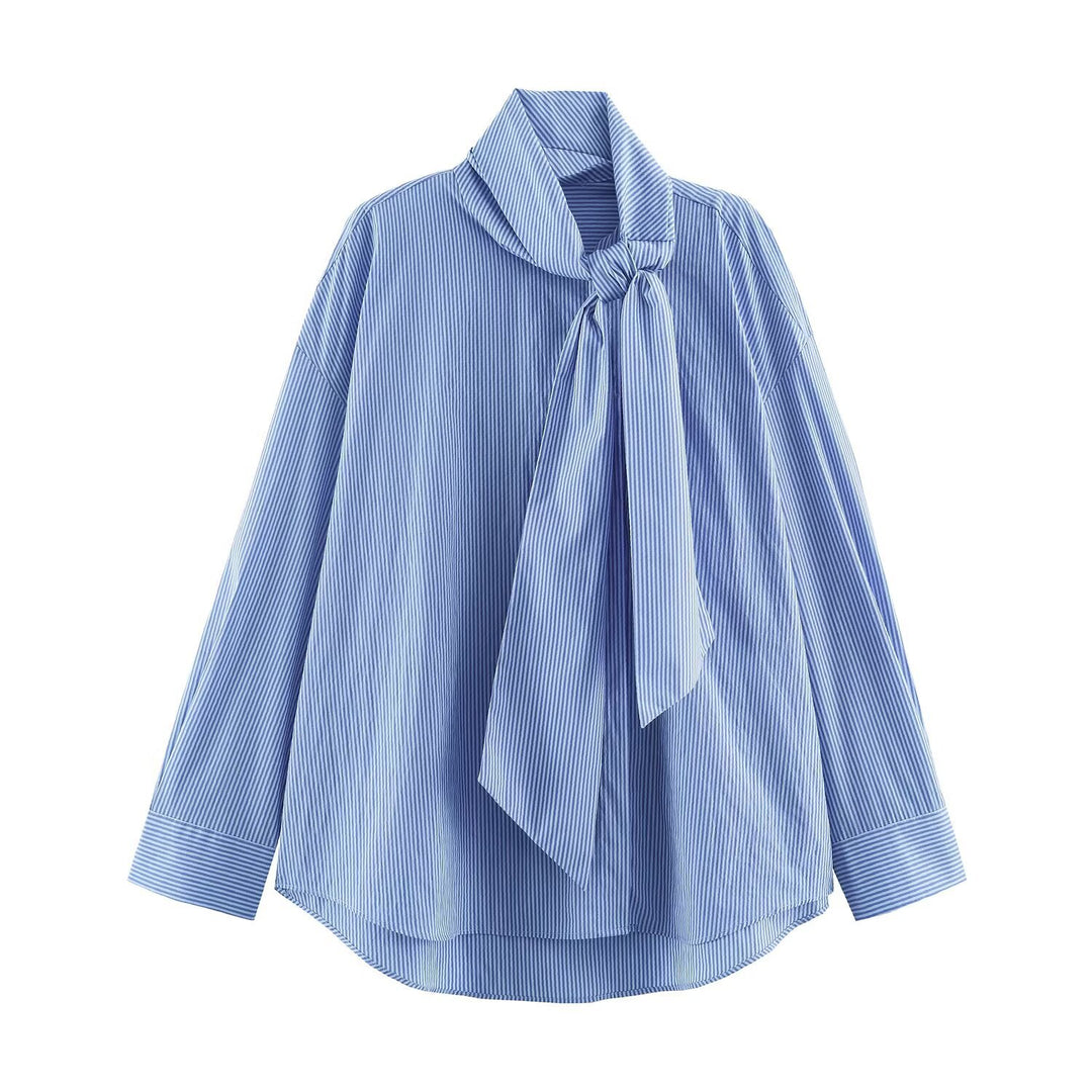 Damen Gestreifte Bluse mit Schleifenkragen und Oversize-Schnitt Echo Archiv