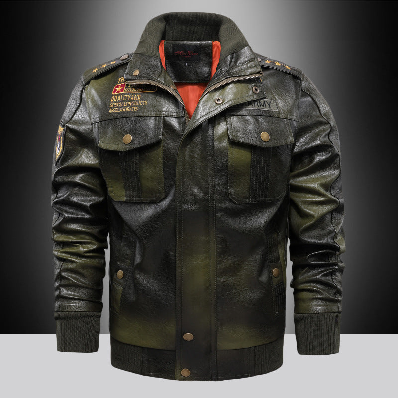 Herren Urbaner Pilot‑Lederblouson im Military‑Look mit Stehkragen und Schulterklappen Echo Archiv