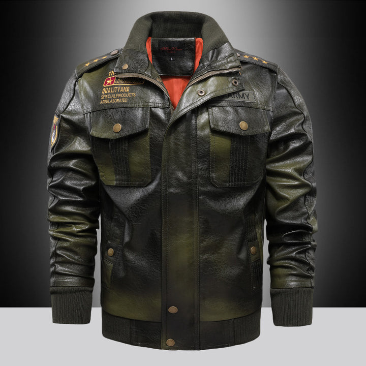 Herren Urbaner Pilot‑Lederblouson im Military‑Look mit Stehkragen und Schulterklappen Echo Archiv