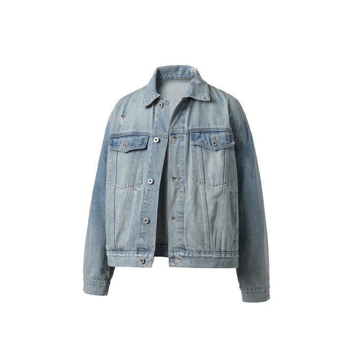 Unisex Oversized Jeansblouson mit Used‑Look, kastigem Schnitt und Brustklappen Echoarchiv