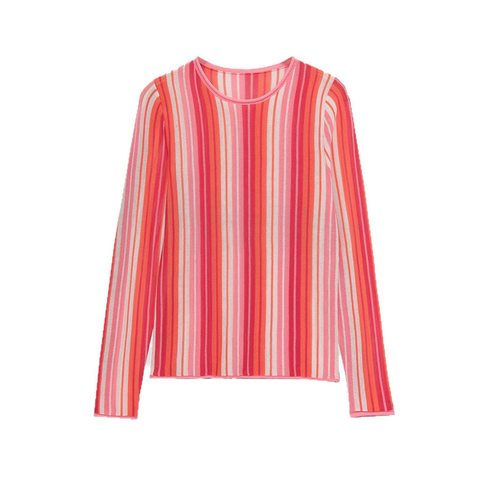 Damen Gestreifter Feinstrick‑Pullover mit Rundhals und Cropped‑Boxy‑Schnitt Echoarchiv