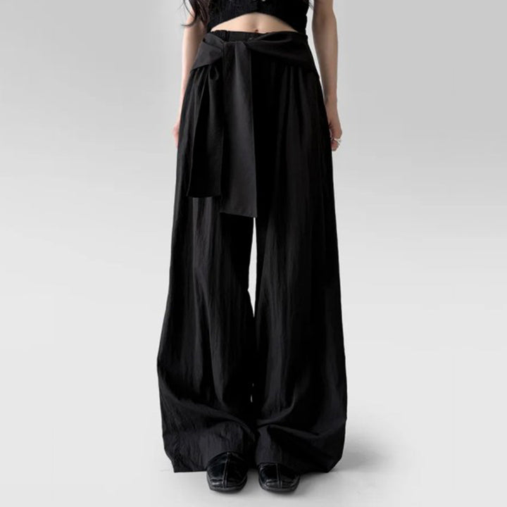 Damen nan Highwaist Leinenhose mit weitem Bein und dekorativem Bindegürtel Echo Archiv