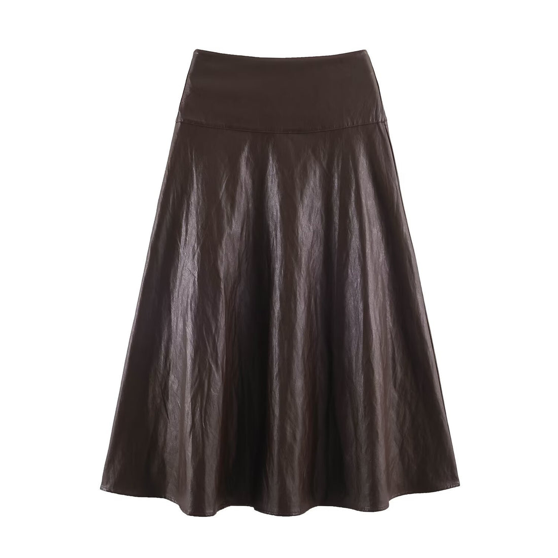 Damen Midirock aus Kunstleder mit hoher Taille und ausgestellter A‑Linie Echoarchiv