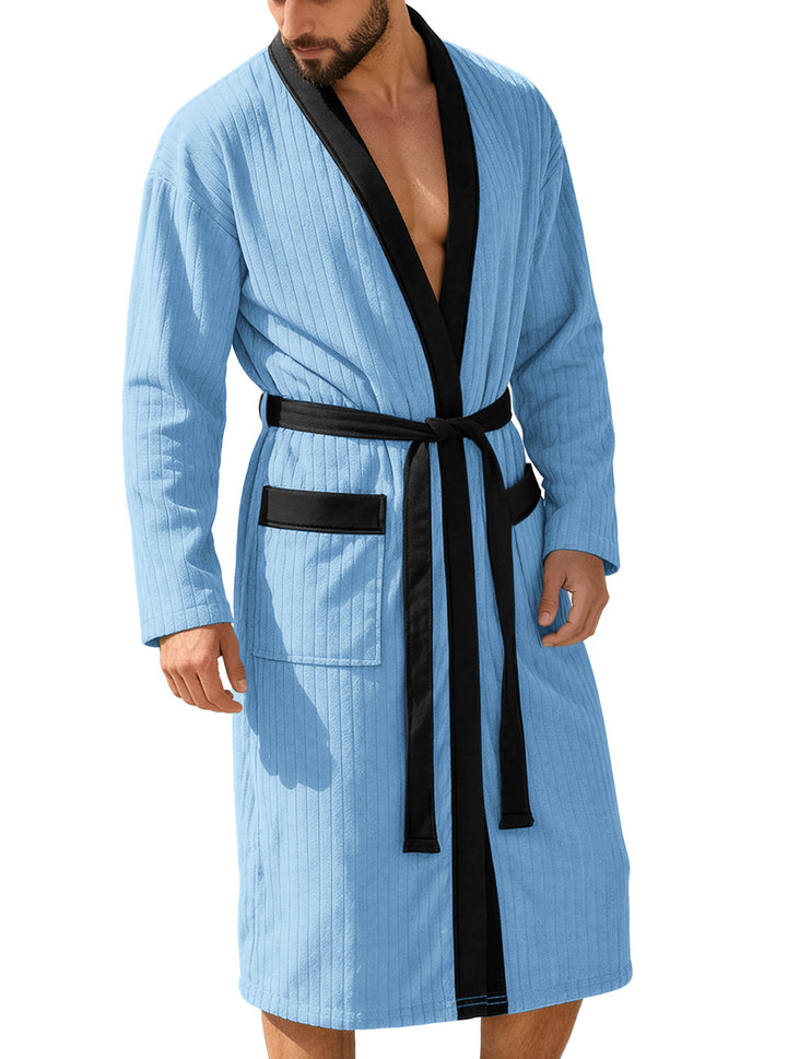 Herren nan wadenlanger Rippen-Bademantel im Kimono-Stil mit Schalkragen und Kontrastpaspel Echo Archiv