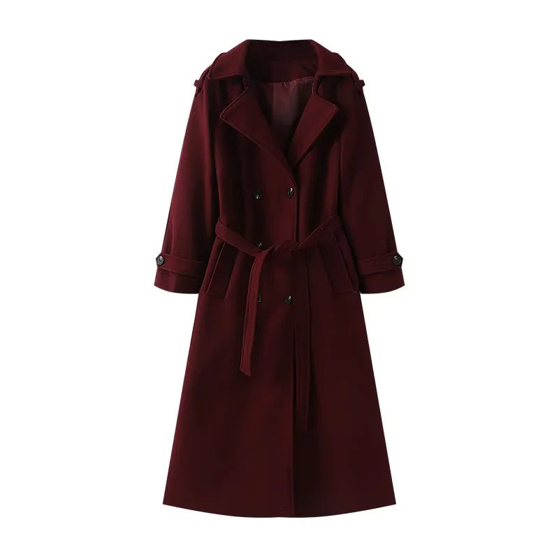 Damen nan langer zweireihiger Trenchcoat-Mantel mit Bindegürtel und Schalkragen Echo Archiv