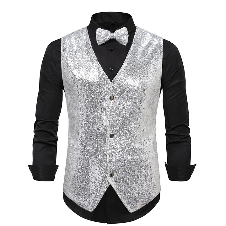 Herren festlicher Glitzerweste mit passendem Fliegenbinder Echoarchiv