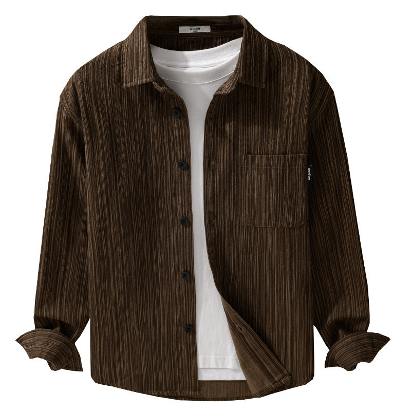 Herren Cord-Overshirt mit feiner Streifenstruktur und aufgesetzter Brusttasche Echoarchiv