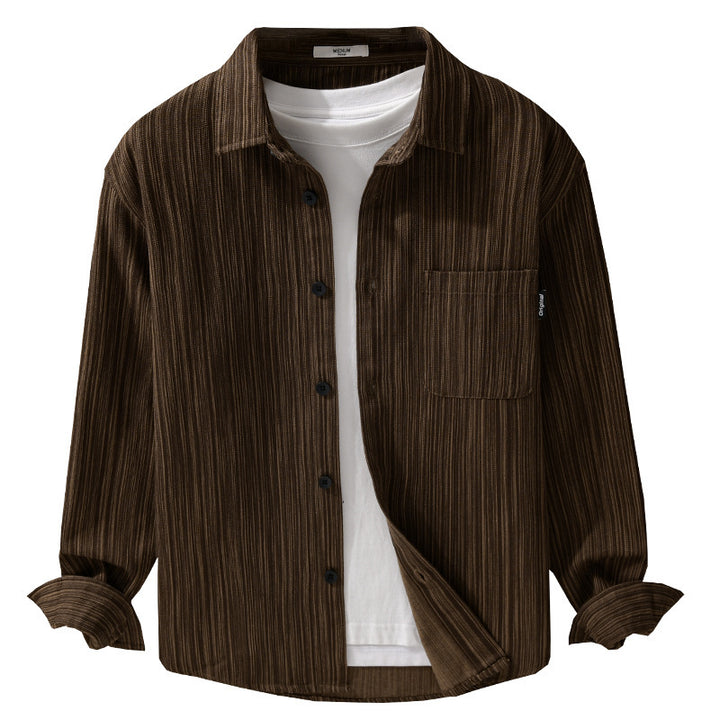 Herren Cord-Overshirt mit feiner Streifenstruktur und aufgesetzter Brusttasche Echoarchiv