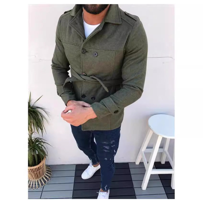 Herren modische Designerjacke mit doppeltem Reihenverschluss und Gürtel Echoarchiv