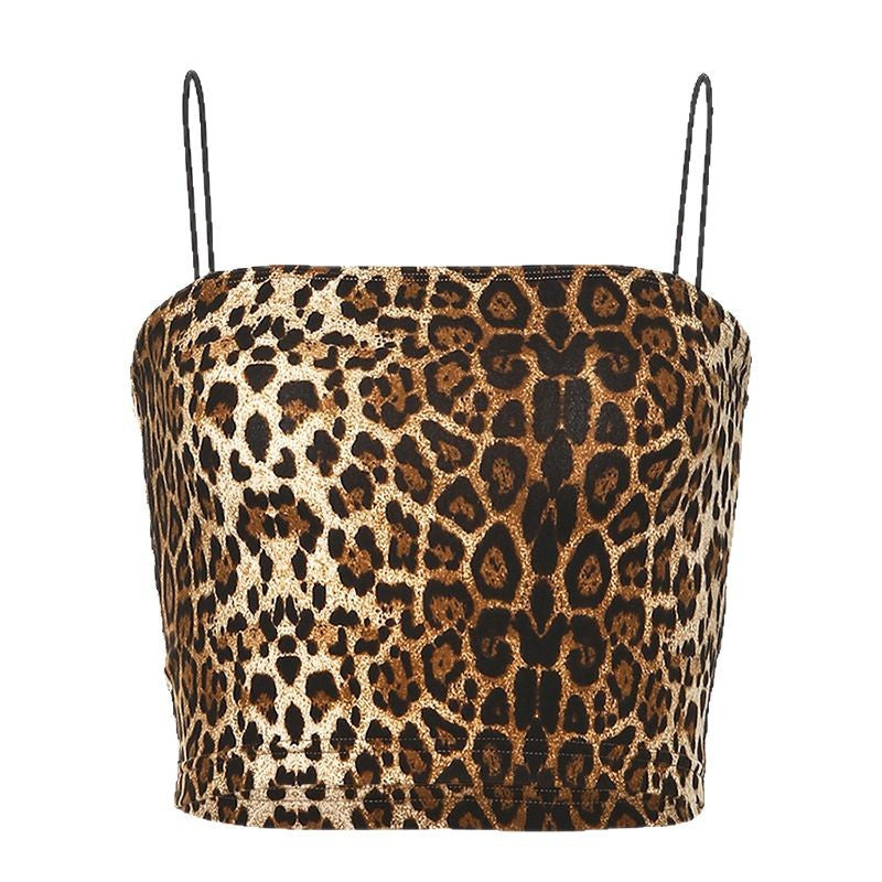 Damen trendiges Crop-Top mit animalischem Print und schmalen Spaghetti-Trägern Echo Archiv