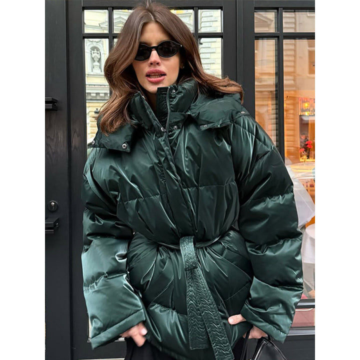 Damen Stepp-Winterjacke mit Taillenkordel und hohem Stehkragen Echoarchiv