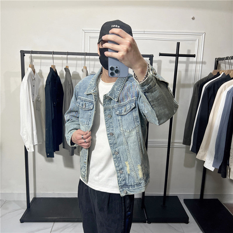 Herren Modische Jeansjacke mit kreativen Applikationen Echoarchiv