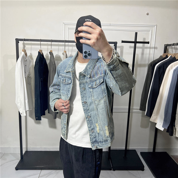 Herren Modische Jeansjacke mit kreativen Applikationen Echoarchiv