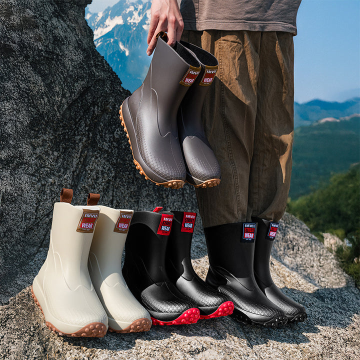 Unisex Wasserdichte Kurzschaft-Outdoor-Gummistiefel mit profilierter Noppenlaufsohle Echoarhiv – Tavélo