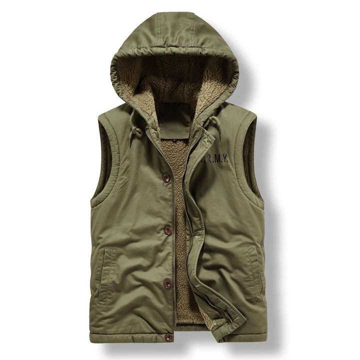 Herren Gefütterte Kapuzenweste mit Teddyfleece, Reißverschluss und Druckknopfleiste – Taviero