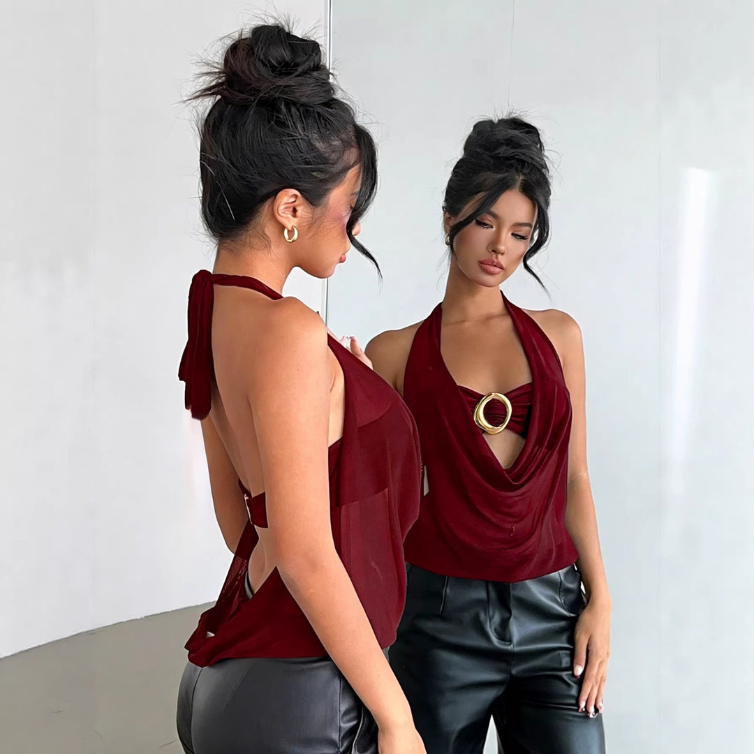 Damen Hochwertiges Wickeltop mit dekorativem Ringdetail Echo Archiv