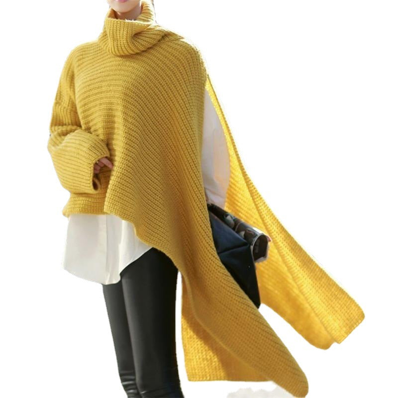 Damen Asymmetrischer Rollkragen-Poncho mit seitlichem Cape-Detail Echo Archiv