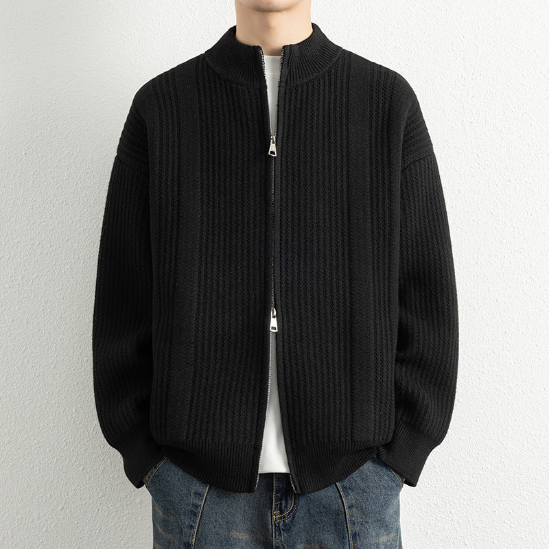 Herren Strickjacke mit modernem Zipper und strukturierter Oberfläche Echoarchiv
