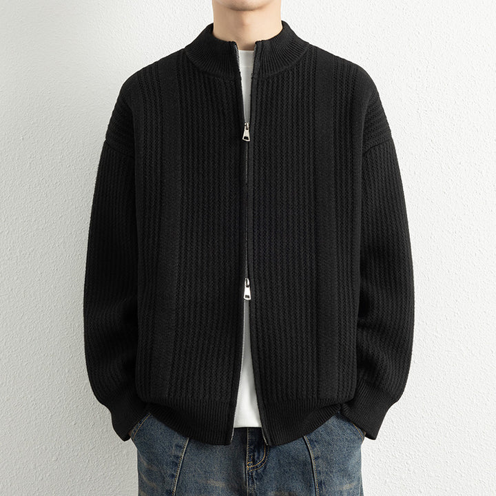Herren Strickjacke mit modernem Zipper und strukturierter Oberfläche Echoarchiv