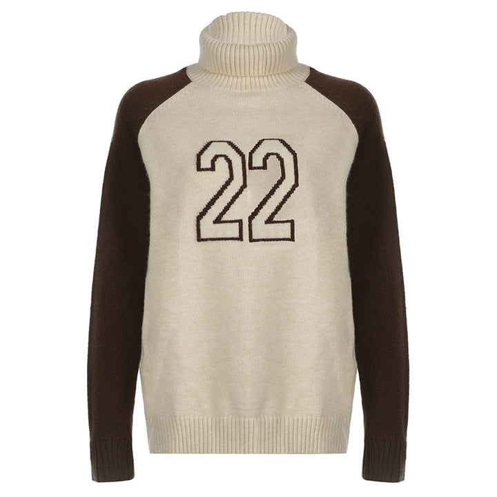Damen Rollkragenpullover mit Raglanärmeln und Zahlen-Intarsia Echo Archiv