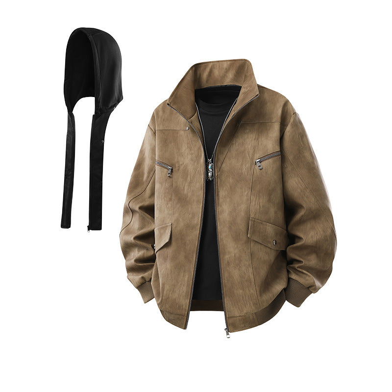 Herren Oversize-Blouson aus Kunstleder mit abnehmbarem Kapuzen‑Einsatz, Stehkragen und Utility‑Taschen Echo Archiv