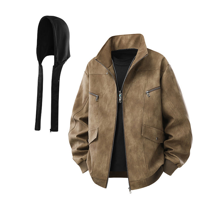 Herren Oversize-Blouson aus Kunstleder mit abnehmbarem Kapuzen‑Einsatz, Stehkragen und Utility‑Taschen Echo Archiv