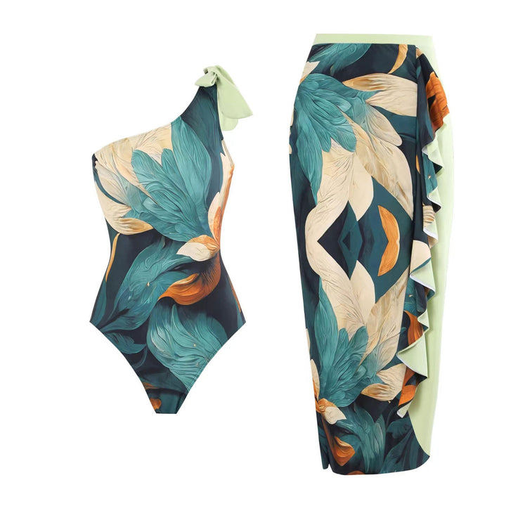 Damen Einteiliger Badeanzug mit asymmetrischem Design und passendem Wickelrock Echo Archiv