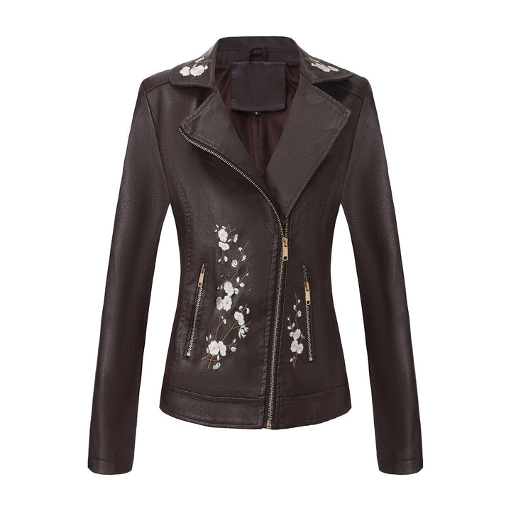 Damen nan bestickte taillierte Kunstleder Bikerjacke mit asymmetrischem Reißverschluss Echo Archiv