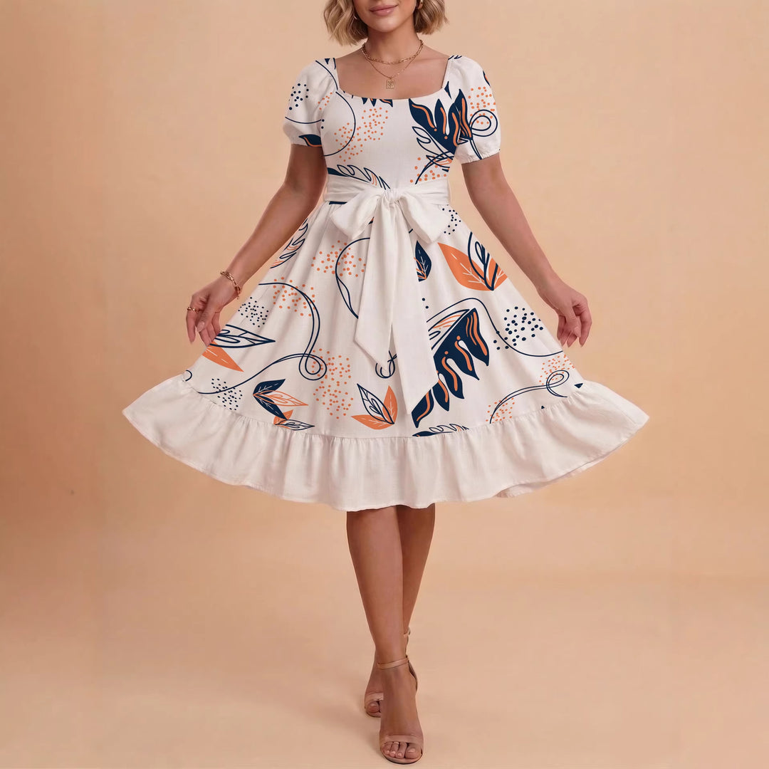Damen Sommerliches Blumenkleid mit taillierbarem Gürtel und voluminösen Ärmeln Echo Archiv