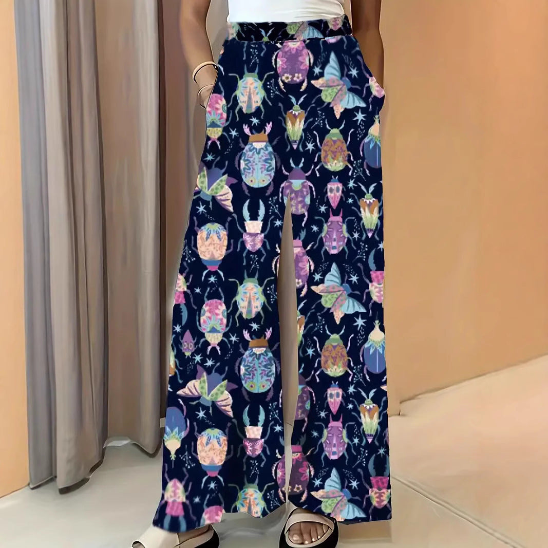 Damen Weite Palazzo-Hose mit elastischem Bund und auffälligem Käferprint Echo Archiv