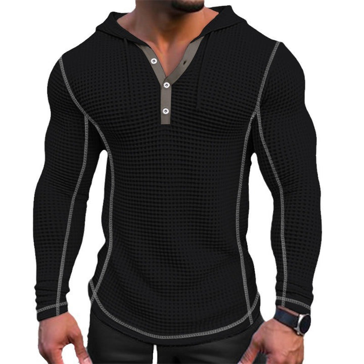 Herren stylisches Kapuzenshirt mit strukturiertem Design und Knopfleiste Echoarchiv