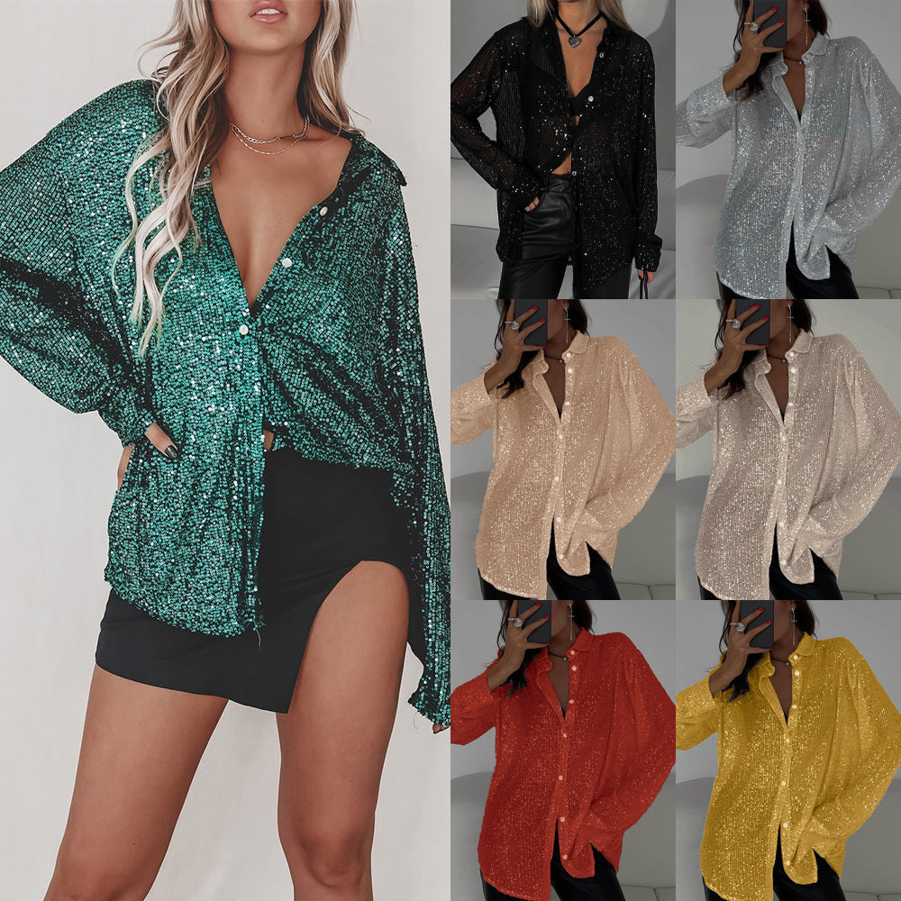 Damen Glitzernde Oversize-Hemdbluse Echoarchiv