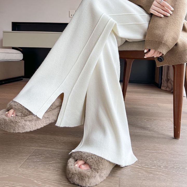Damen Modische Rippstrick-Hose mit seitlichen Schlitzen Echo Archiv