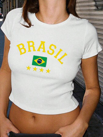 Damen Crop-T-Shirt mit kreativem Grafikdruck und stylischem Schriftzug Echo Archiv