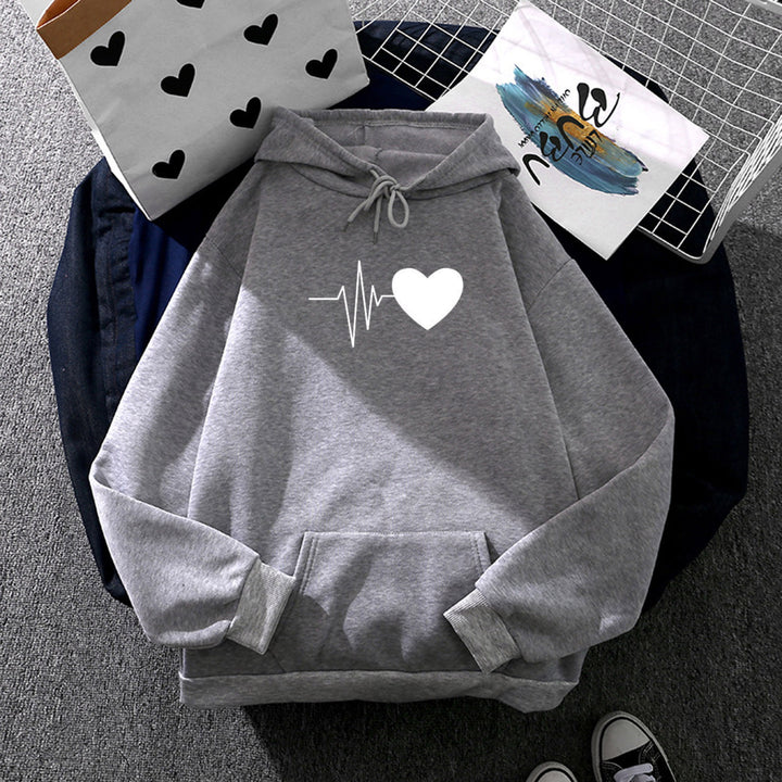 Damen Kapuzenpullover mit Fingerherz-Print, Oversize-Schnitt und Kängurutasche – Auréline