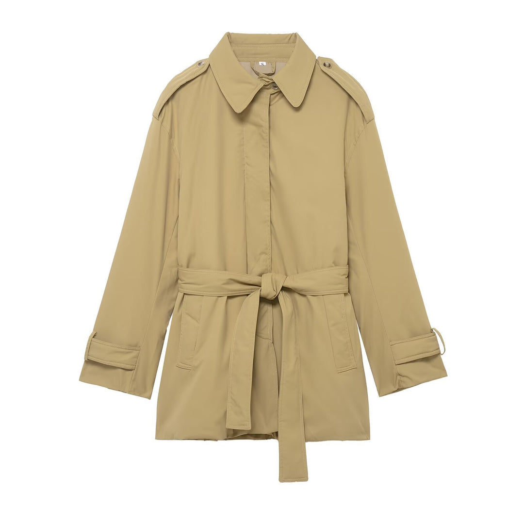 Damen Kurzer Trenchcoat mit Taillengürtel und Schulterklappen Echo Archiv