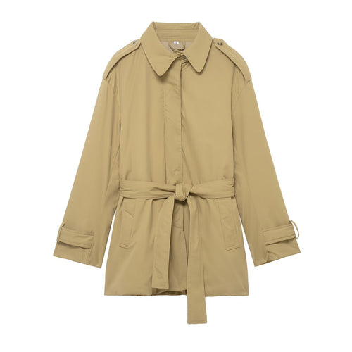 Damen Kurzer Trenchcoat mit Taillengürtel und Schulterklappen Echo Archiv