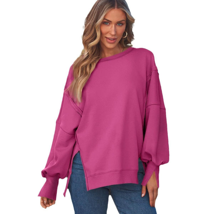 Damen Weiches Longline-Sweatshirt mit Ballonärmeln, seitlichen Schlitzen und geripptem Saum Echo Archiv