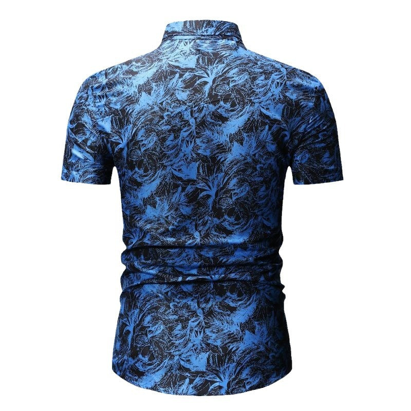 Herren Kurzarm-Hemd mit floralen Mustern und Knopfdetails Echoarchiv