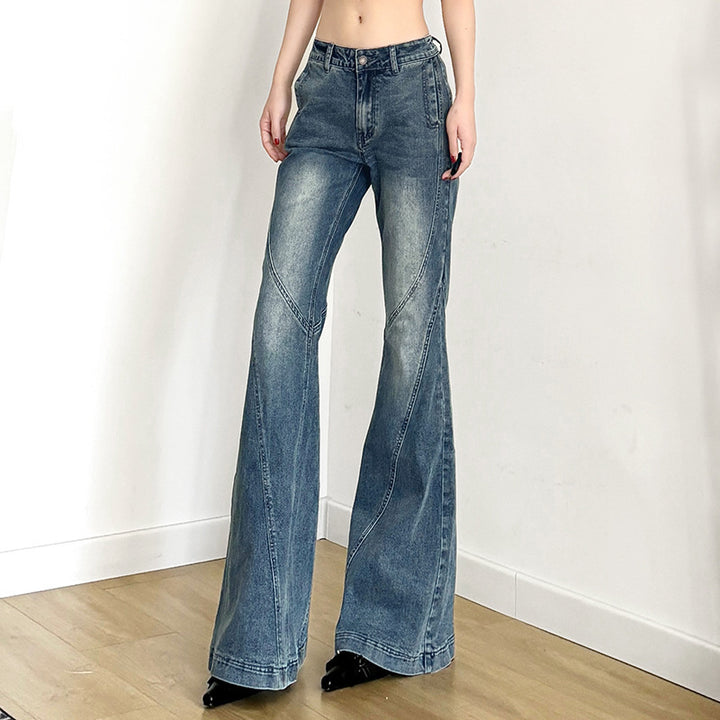 Damen klassische Flared Jeans mit hoher Taille und ausgefranstem Saum Echo Archiv