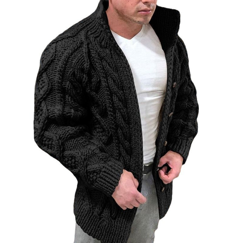 Herren Strickjacke mit stylischem Zopfmuster und hohem Kragen Echoarchiv