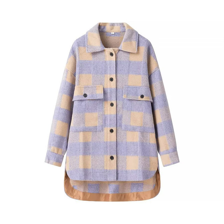 Damen Oversized Hemdjacke im Karo mit großen Pattentaschen und gerundetem Saum Echo Archiv