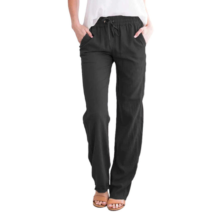 Damen nan leichte Leinenhose mit elastischem Bund und weitem Bein Echo Archiv