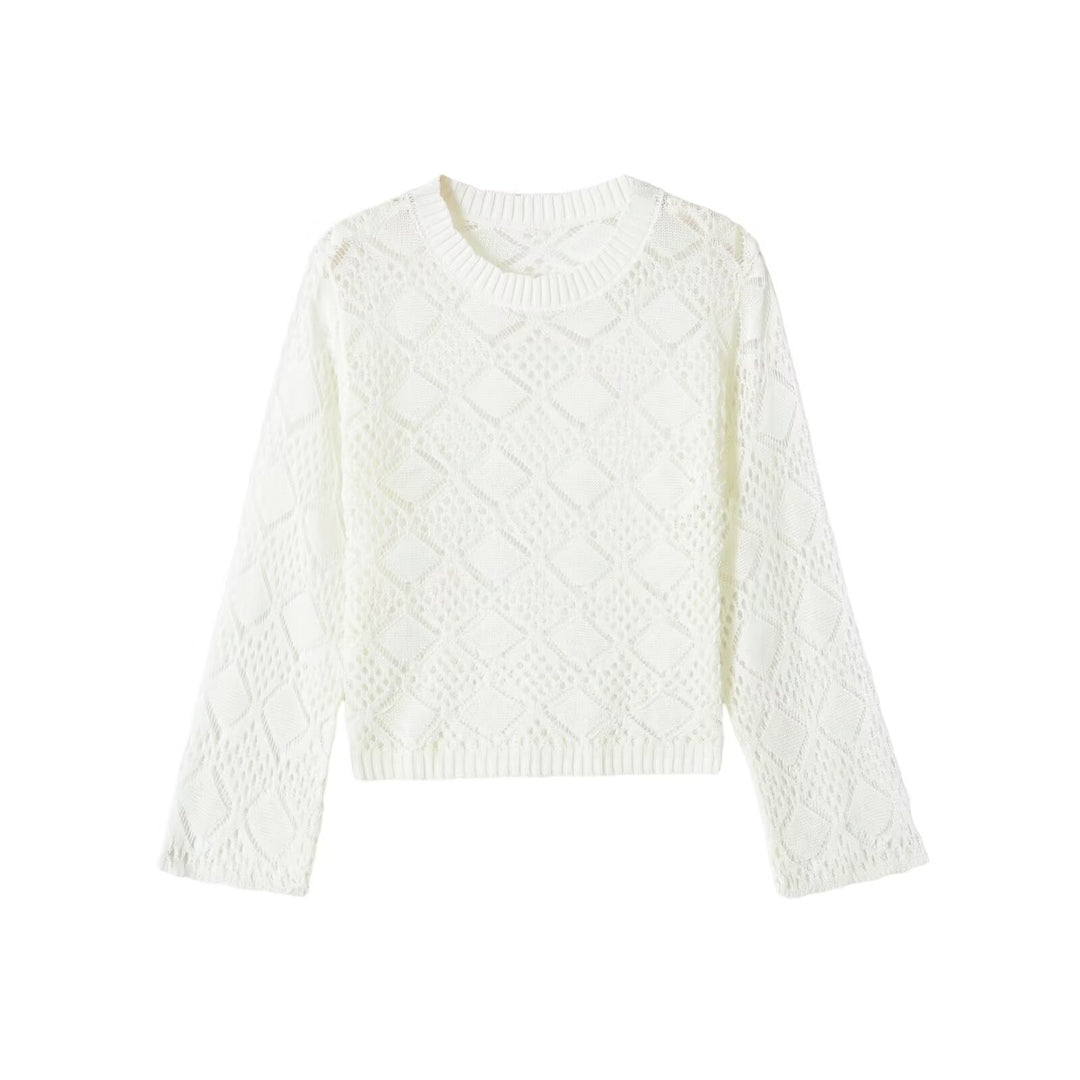 Damen Ajourgestrickter Cropped-Pullover mit Rundhals und Rautenmuster Echo Archiv