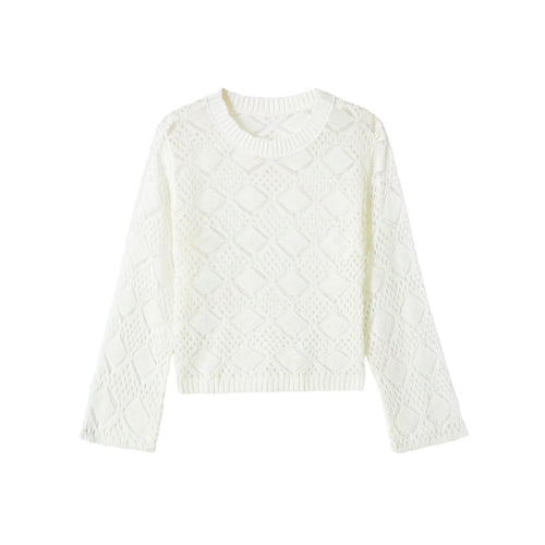 Damen Ajourgestrickter Cropped-Pullover mit Rundhals und Rautenmuster Echo Archiv