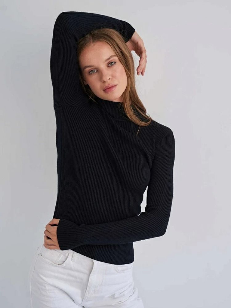 Damen Kurzgeschnittener Rippstrick‑Rollkragenpullover mit taillierter Passform Echo Archiv