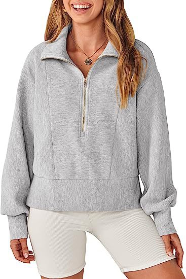 Damen Halb-Zip Kragen Entspannt Sweatshirt Pullover mit Rippbund und -manschetten Echoarchiv